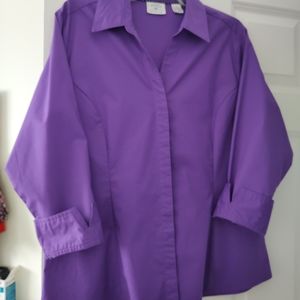 Beautiful Lee Riders 3/4 sleeve button up purple 100% cotton shirt XL